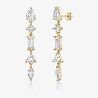 Womens Lab Created White Sapphire 18K Gold Over Silver Drop Earrings