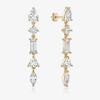 Womens Lab Created White Sapphire 18K Gold Over Silver Drop Earrings