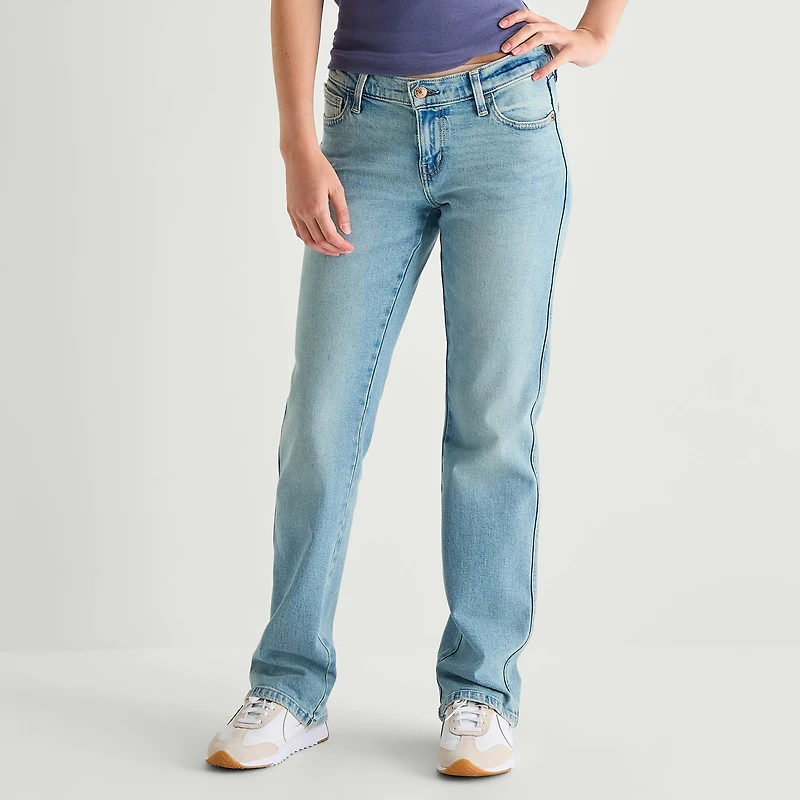 Arizona Womens Juniors Short Low Rise Straight Leg Jean