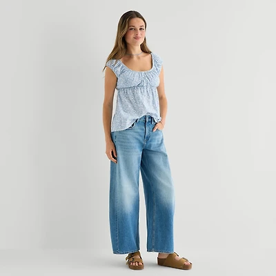 Arizona Womens Juniors Low Rise Baggy Fit Barrel Jean