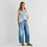 Arizona Womens Juniors Low Rise Baggy Fit Barrel Jean
