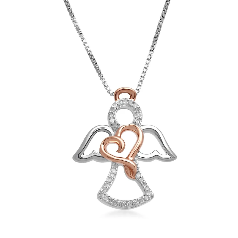 Hallmark Diamonds 1/10 CT.T.W. Genuine Diamond Sterling Silver With 14K Rose Gold Accent Over Silver Pendant Necklace