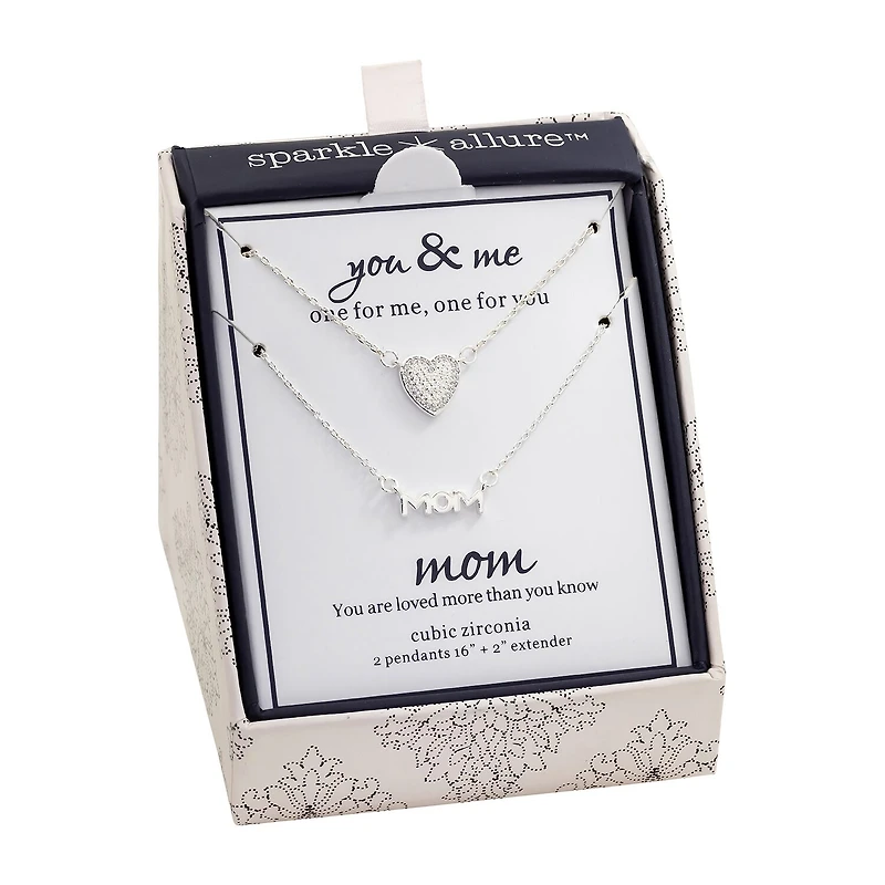 Sparkle Allure Womens Cubic Zirconia Pure Silver Over Brass Heart 2-pc. Necklace Set