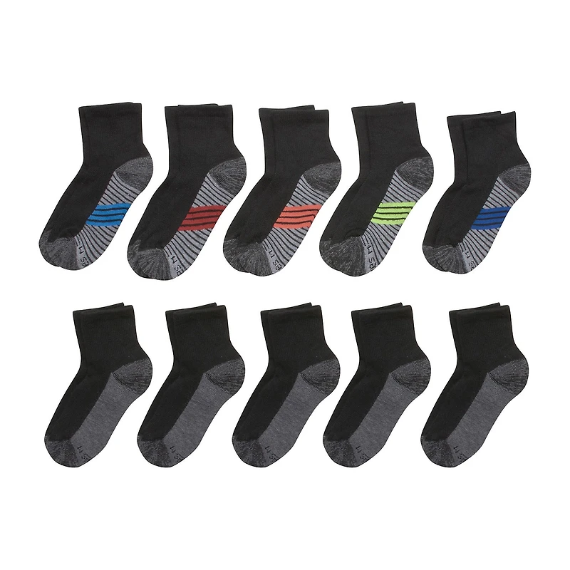 Hanes Little & Big Kid Boys Multi-Pack 10 Pair Quarter Ankle Socks
