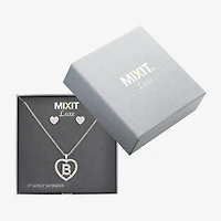 Mixit Silver Tone Initial Pendant Necklace & Stud Earring Womens White Heart 2-pc. Jewelry Set
