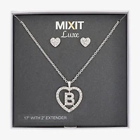 Mixit Silver Tone Initial Pendant Necklace & Stud Earring Womens White Heart 2-pc. Jewelry Set