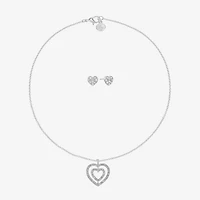 Mixit Silver Tone Pendant Necklace & Stud Earrings Womens White Heart 2-pc. Jewelry Set