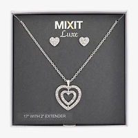 Mixit Silver Tone Pendant Necklace & Stud Earrings Womens White Heart 2-pc. Jewelry Set