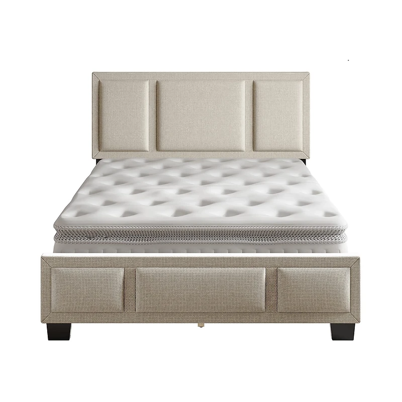 Boyd Sleep Triptych Upholstered Linen Platform Bed Frame with Adjustable Headboard