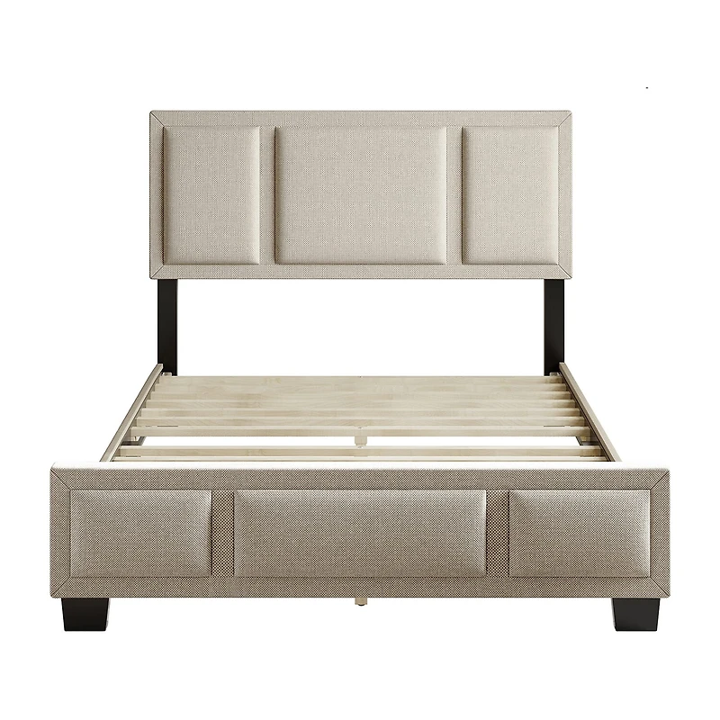 Boyd Sleep Triptych Upholstered Linen Platform Bed Frame with Adjustable Headboard