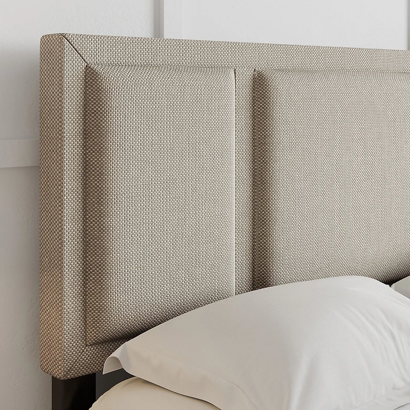 Boyd Sleep Triptych Upholstered Linen Platform Bed Frame with Adjustable Headboard