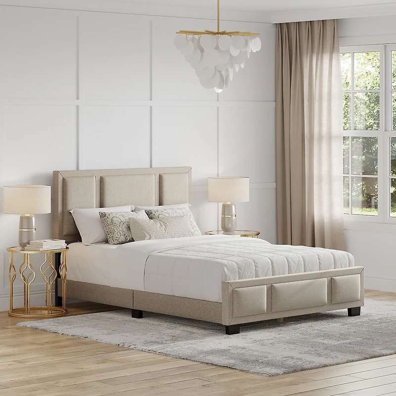 Boyd Sleep Triptych Upholstered Linen Platform Bed Frame with Adjustable Headboard