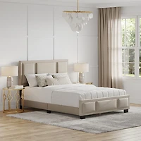 Boyd Sleep Triptych Upholstered Linen Platform Bed Frame with Adjustable Headboard