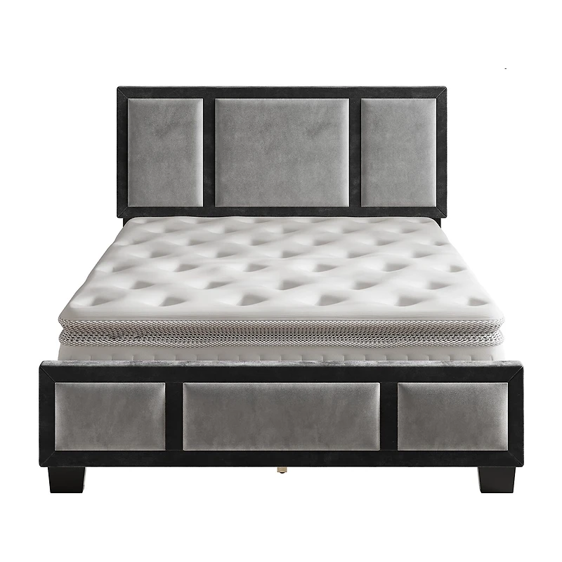 Boyd Sleep Triptych Upholstered Velvet Platform Bed Frame with Adjustable Headboard
