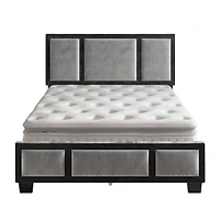 Boyd Sleep Triptych Upholstered Velvet Platform Bed Frame with Adjustable Headboard