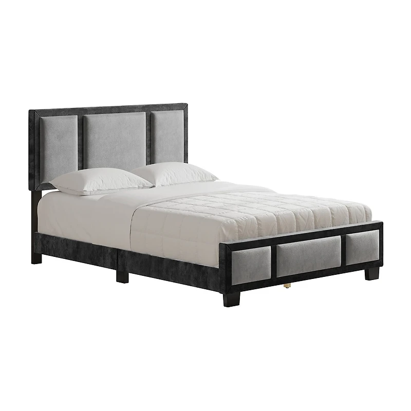 Boyd Sleep Triptych Upholstered Velvet Platform Bed Frame with Adjustable Headboard
