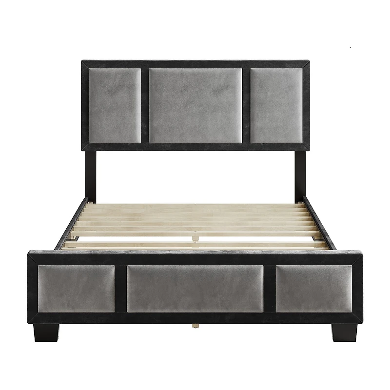 Boyd Sleep Triptych Upholstered Velvet Platform Bed Frame with Adjustable Headboard