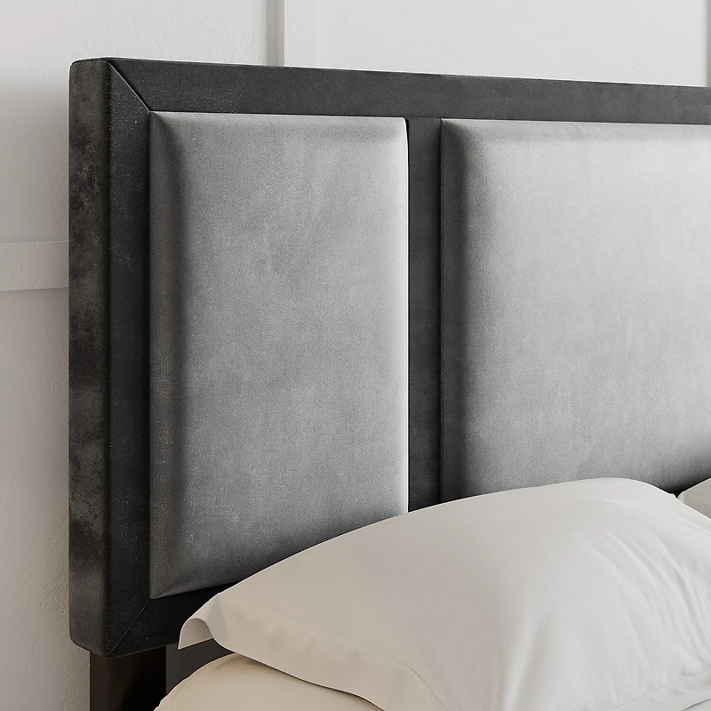 Boyd Sleep Triptych Upholstered Velvet Platform Bed Frame with Adjustable Headboard