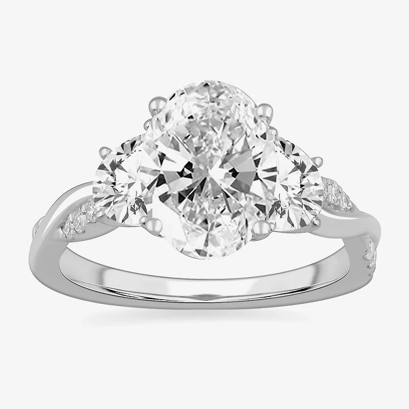(G-H / Si1-Si2) Womens 3 3/4 CT. T.W. Lab Grown White Diamond 14K Gold Oval 3-Stone Engagement Ring