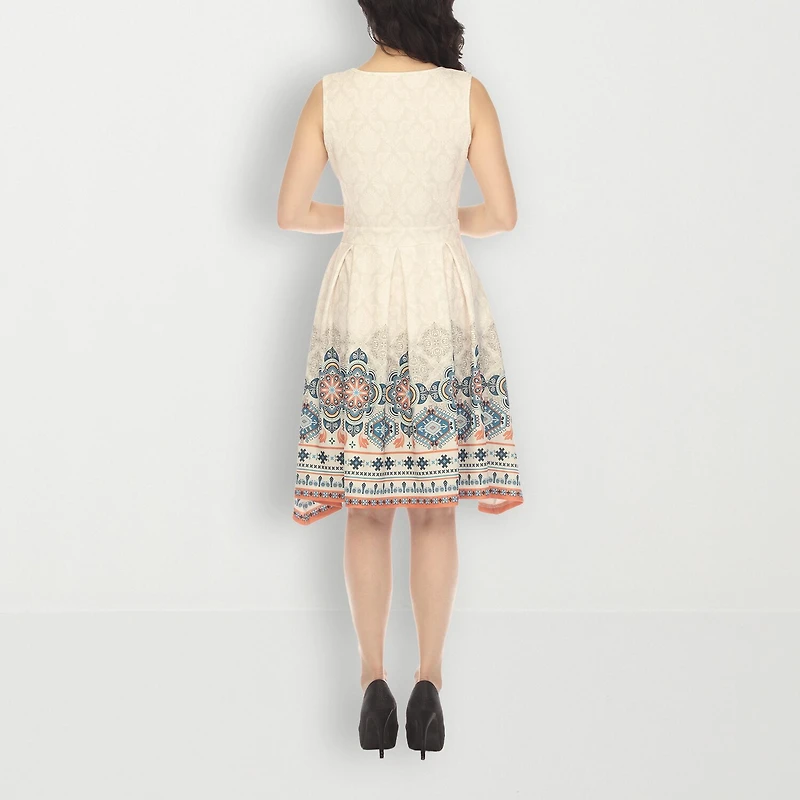 White Mark Womens Crew Neck Sleeveless Paisley Fit + Flare Dress