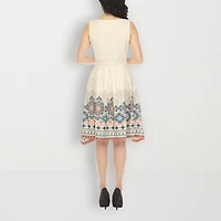 White Mark Womens Crew Neck Sleeveless Paisley Fit + Flare Dress