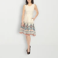 White Mark Womens Crew Neck Sleeveless Paisley Fit + Flare Dress