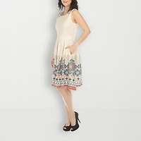 White Mark Womens Crew Neck Sleeveless Paisley Fit + Flare Dress