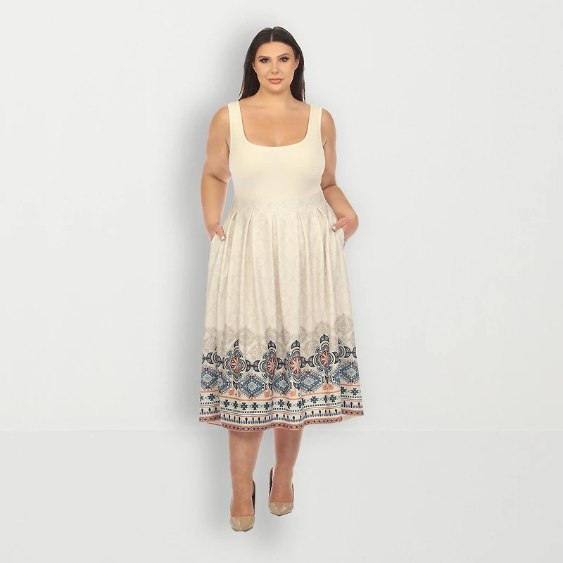 White Mark Womens Plus Adjustable Features Midi Pleated Skirt