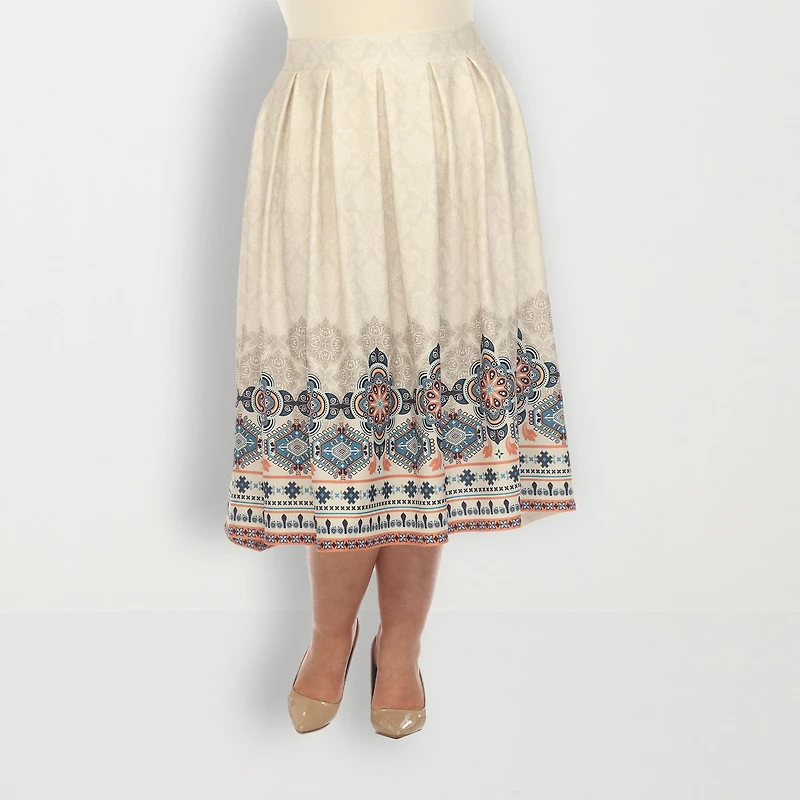 White Mark Womens Plus Adjustable Features Midi Pleated Skirt