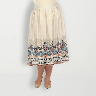 White Mark Womens Plus Adjustable Features Midi Pleated Skirt