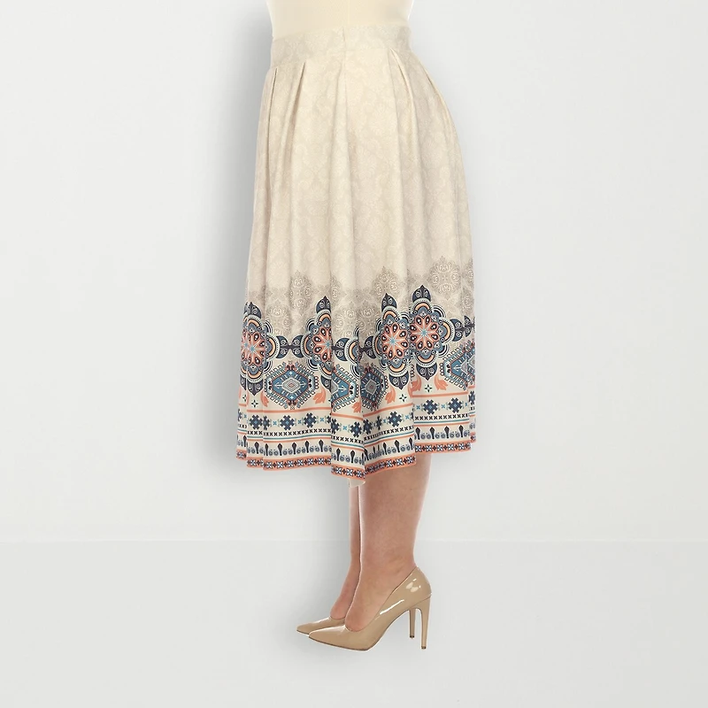 White Mark Womens Plus Adjustable Features Midi Pleated Skirt
