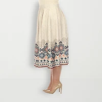 White Mark Womens Plus Adjustable Features Midi Pleated Skirt
