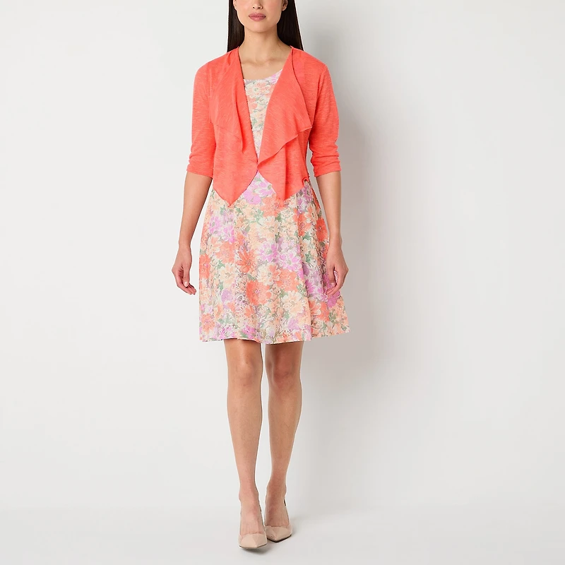 Perceptions Womens Lace Floral Jacket Dress