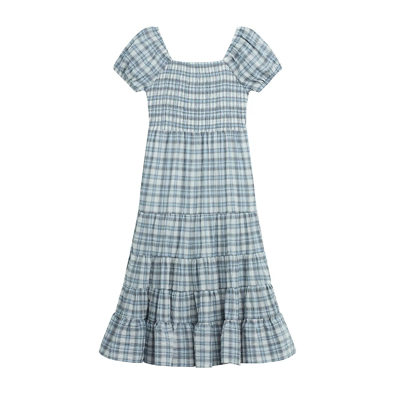 Byer California Girls Plus Short Sleeve Puffed Plaid Maxi Dress