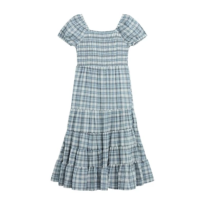 Byer California Girls Plus Short Sleeve Puffed Plaid Maxi Dress