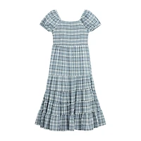 Byer California Girls Plus Short Sleeve Puffed Plaid Maxi Dress