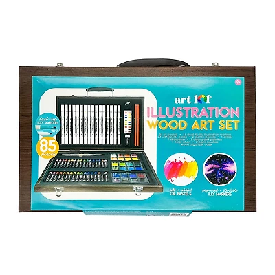 Art 101 Multimedia Illustration 85 Piece Wood Art Set Featuring Illy Markers
