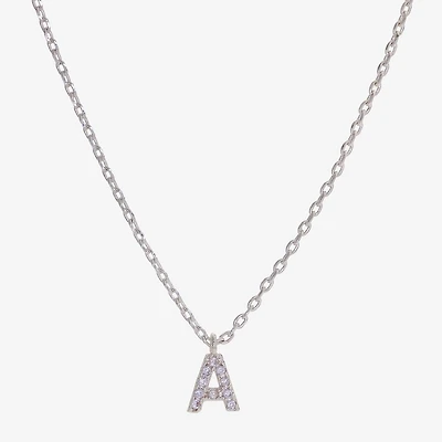 Sparkle Allure Initial Womens Cubic Zirconia Pure Silver Over Brass 16 Inch Pendant Necklace