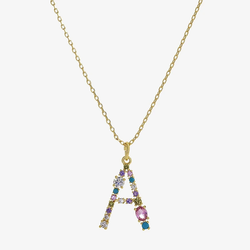 Sparkle Allure Initial Womens Multi Color Cubic Zirconia 14K Gold Over Brass 16 Inch Pendant Necklace