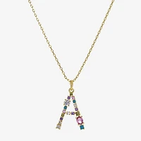 Sparkle Allure Initial Womens Multi Color Cubic Zirconia 14K Gold Over Brass 16 Inch Pendant Necklace