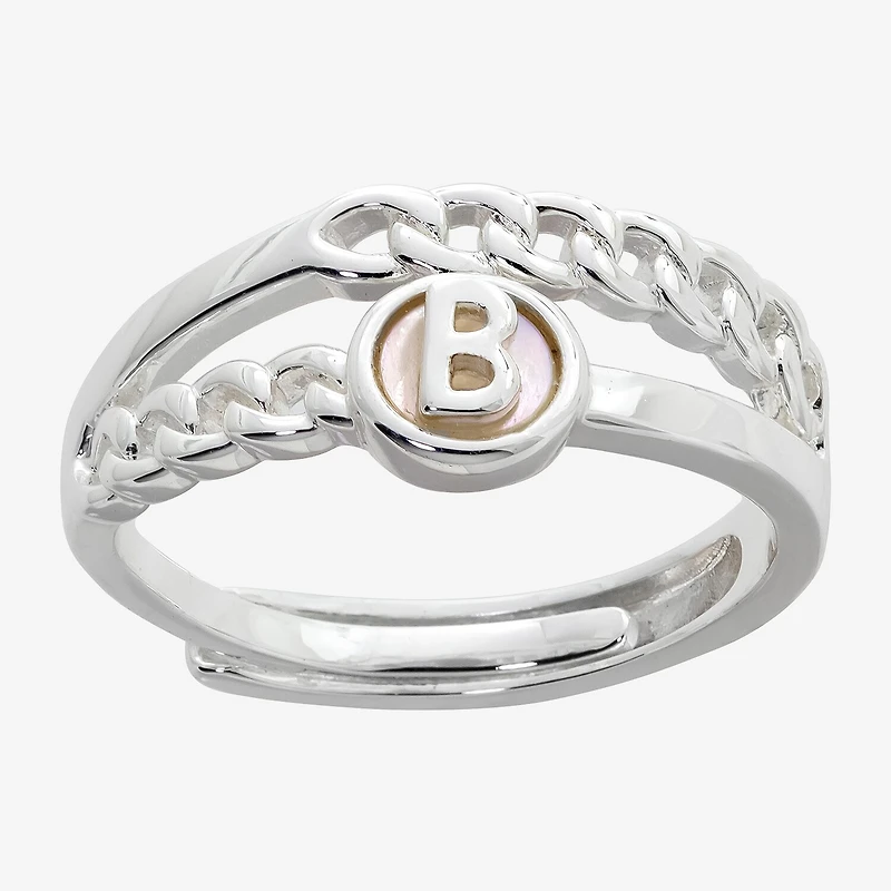 Sparkle Allure Initial Womens 3MM White Mother Of Pearl 14K Gold Over Brass Round Band