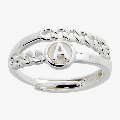 Sparkle Allure Initial Womens 3MM White Mother Of Pearl 14K Gold Over Brass Round Band