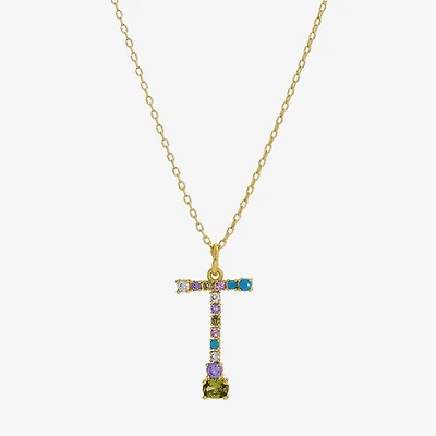 Sparkle Allure Initial Womens Multi Color Cubic Zirconia 14K Gold Over Brass 16 Inch Pendant Necklace