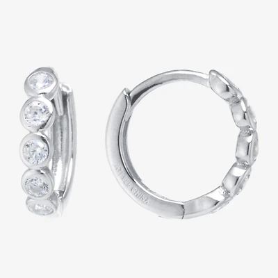 Silver Treasures Womens Cubic Zirconia Sterling Silver 11.5mm Hoop Earrings