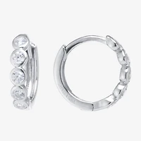 Silver Treasures Womens Cubic Zirconia Sterling Silver 11.5mm Hoop Earrings