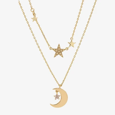 Sparkle Allure You & Me Womens Cubic Zirconia 14K Gold Over Brass Moon Star 2-pc. Necklace Set