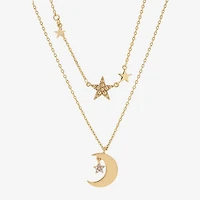 Sparkle Allure You & Me Womens Cubic Zirconia 14K Gold Over Brass Moon Star 2-pc. Necklace Set