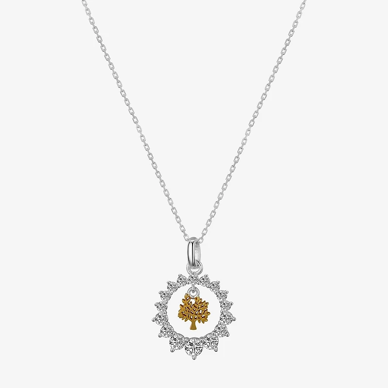 Footnotes Tree Charm Womens Cubic Zirconia Sterling Silver Round 16 Inch Pendant Necklace