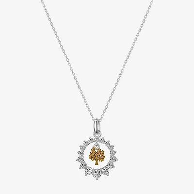 Footnotes Tree Charm Womens Cubic Zirconia Sterling Silver Round 16 Inch Pendant Necklace