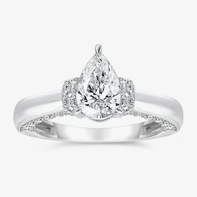 (I / I1) Womens 2 CT. T.W. Lab Grown White Diamond 10K Gold or 14K Pear Solitaire Engagement Ring